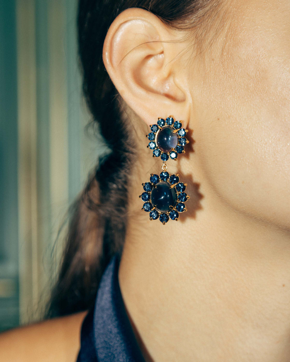 Georgie Drop Earrings in Navy