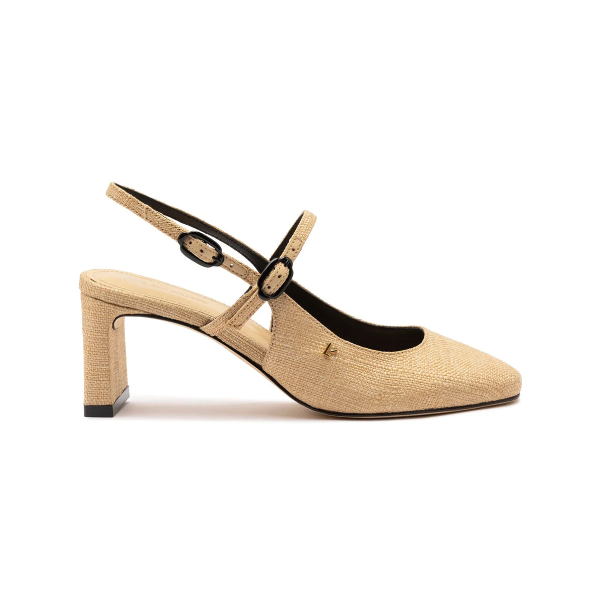 Georgina Pump in Beige Raffia & Black Trimming