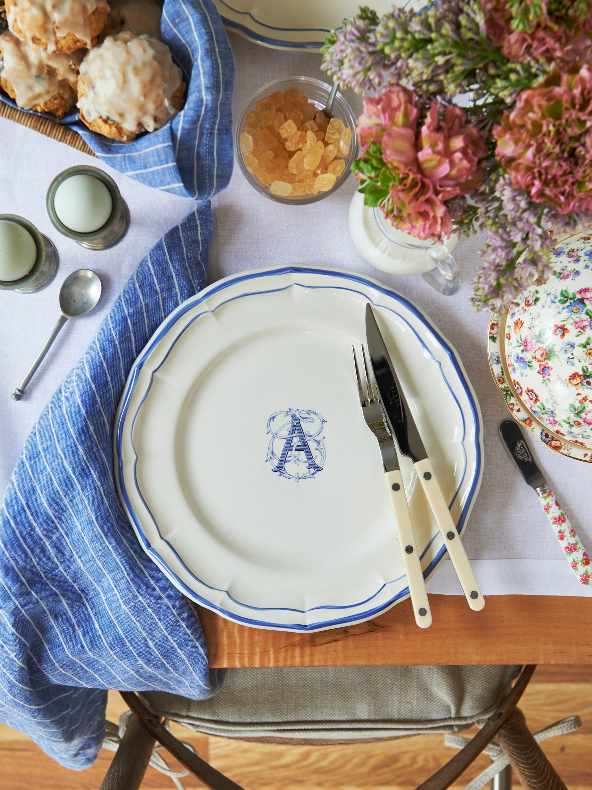 Blue Monogram Dinner Plate
