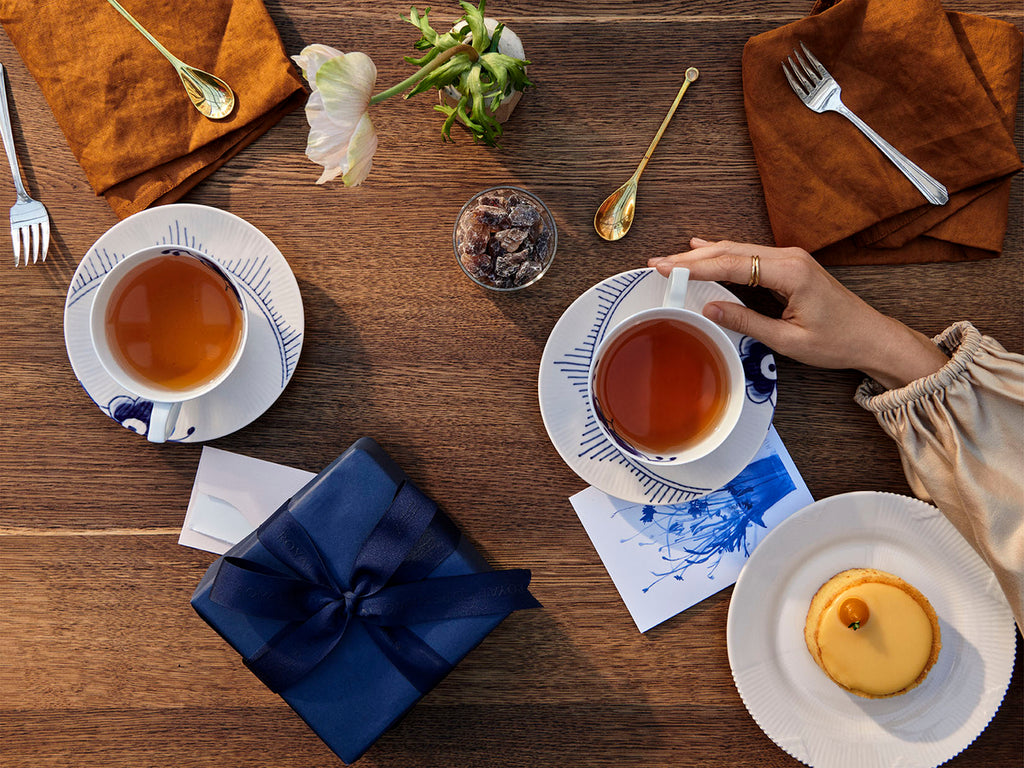 Blue Fluted Mega Tea Cup & Saucer 9.25Oz