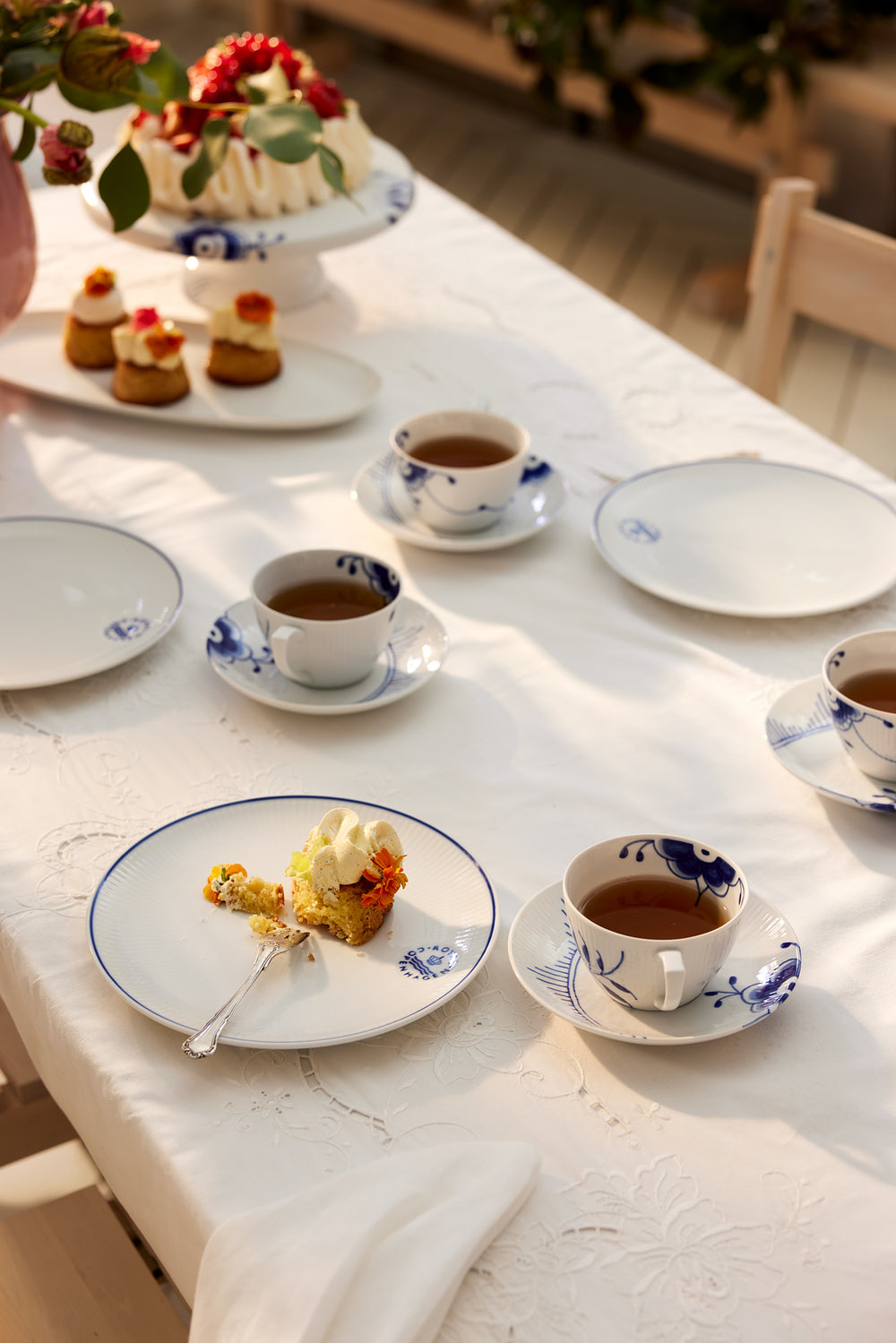 Blue Fluted Mega Tea Cup & Saucer 9.25Oz