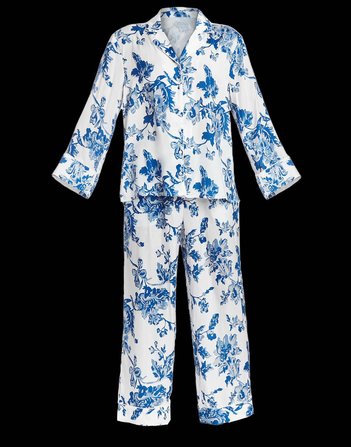 Gigi Chinoiserie Pajama Set in Blue & Ivory Porcelain