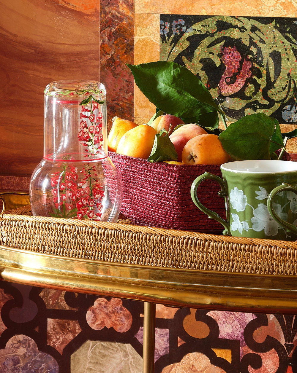 Murano Fuchsia Hand-Painted Bedside Set