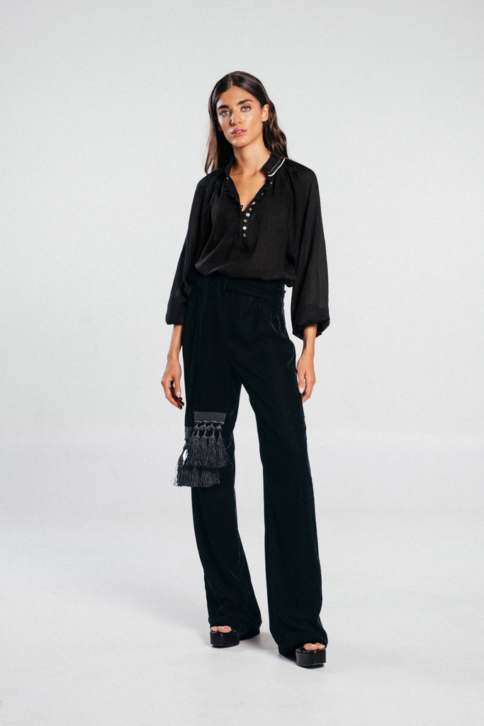 Mahtab Straight Leg Velvet Pants - Black Accessory - Belts Rosewater House 