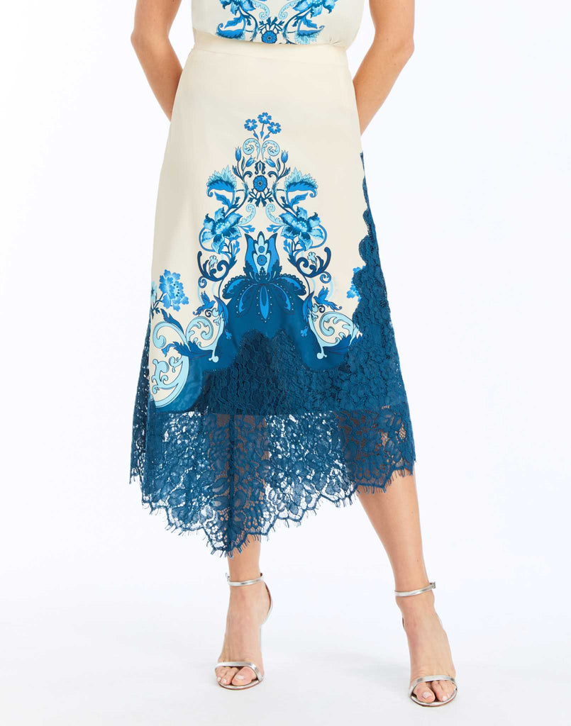 Gracie Lace Midi Skirt in Grotto Flourish
