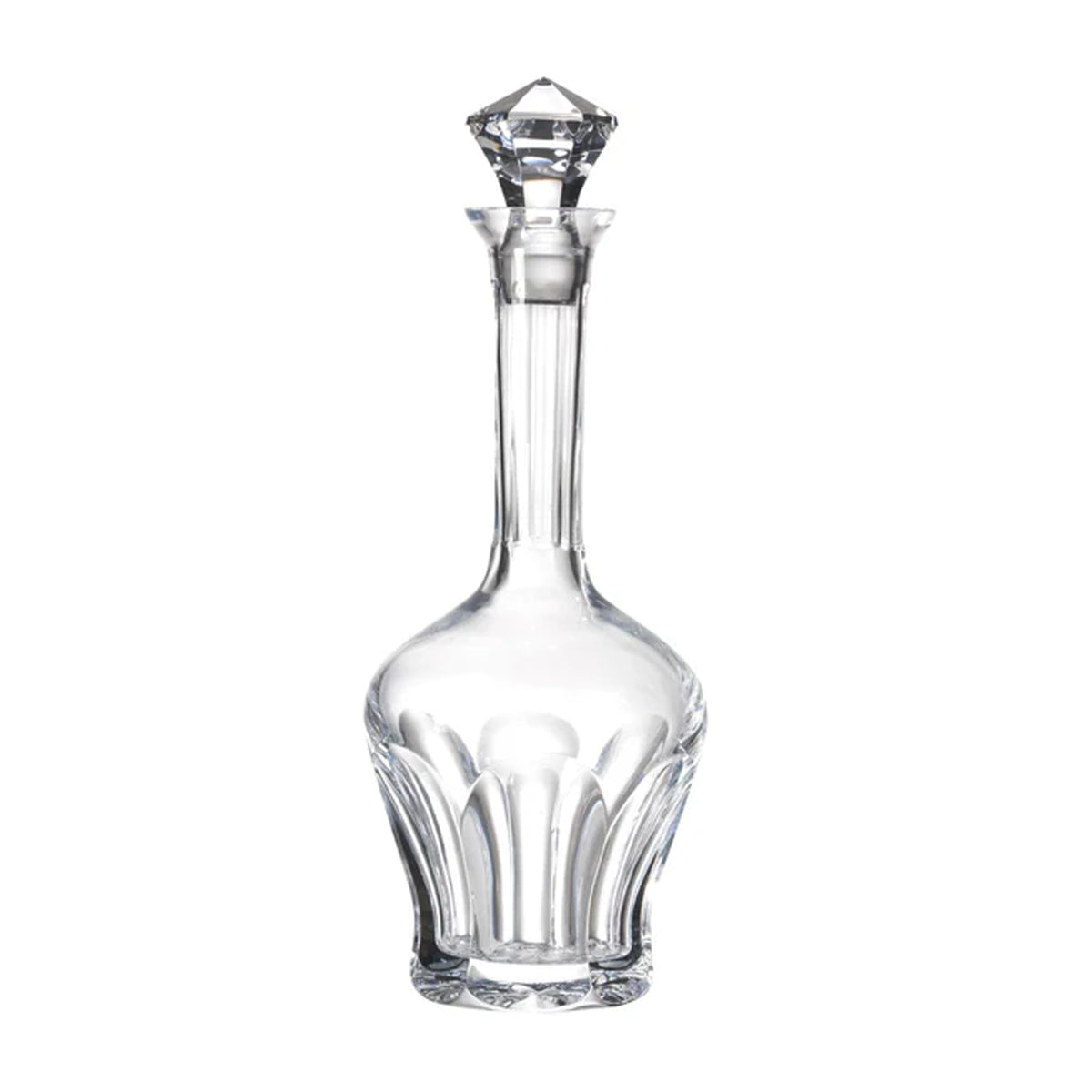 Front view of Granduca Decanter showcasing ribbed lead-free crystal with a white background