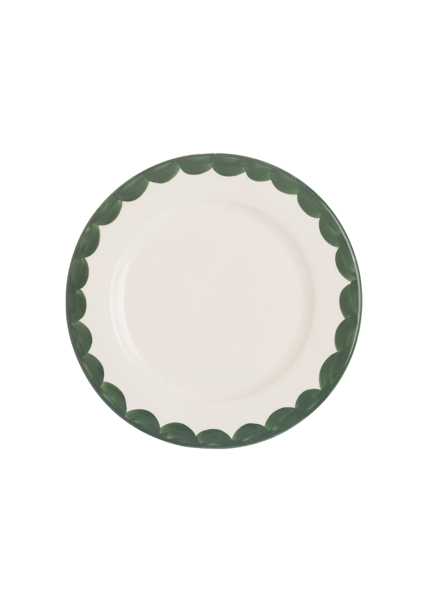 Top view of Green Scallop Side Plate showcasing hand-painted green scalloped edge and white center