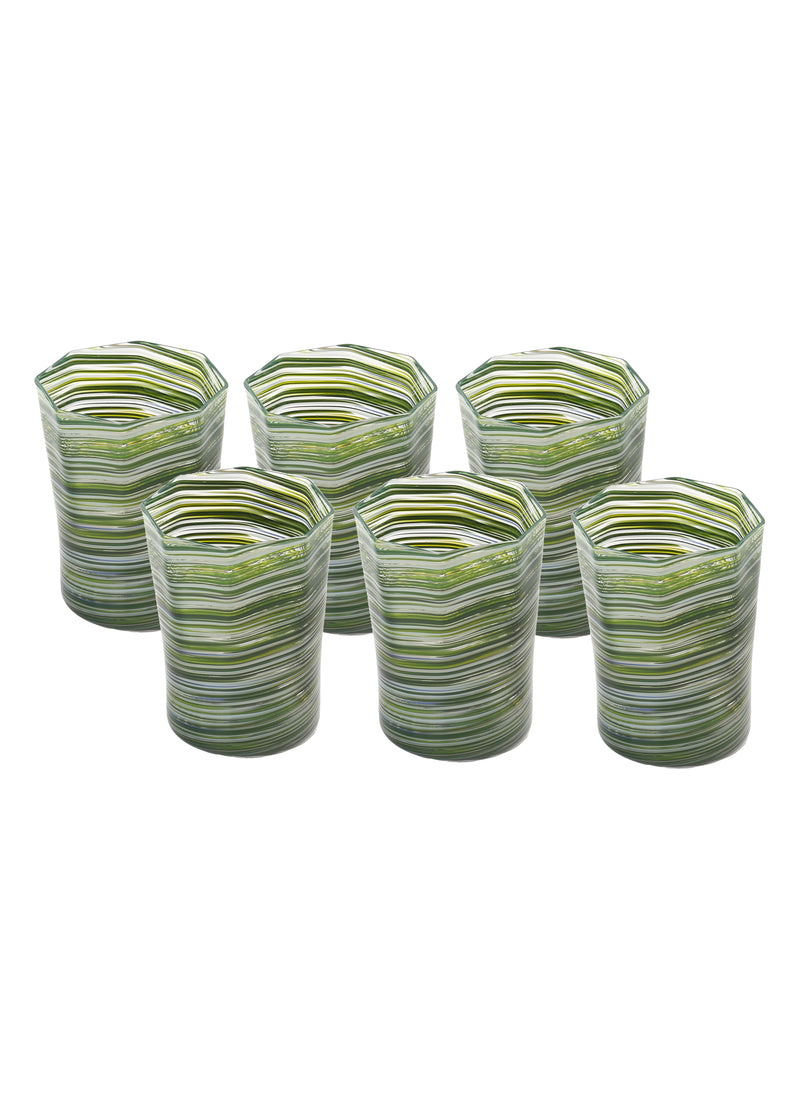 Short Hand Blown Tumbler in Avocado Mix, Set of 6