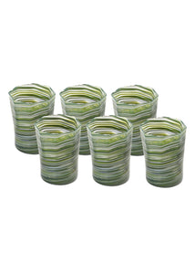 Short Hand Blown Tumbler in Avocado Mix, Set of 6