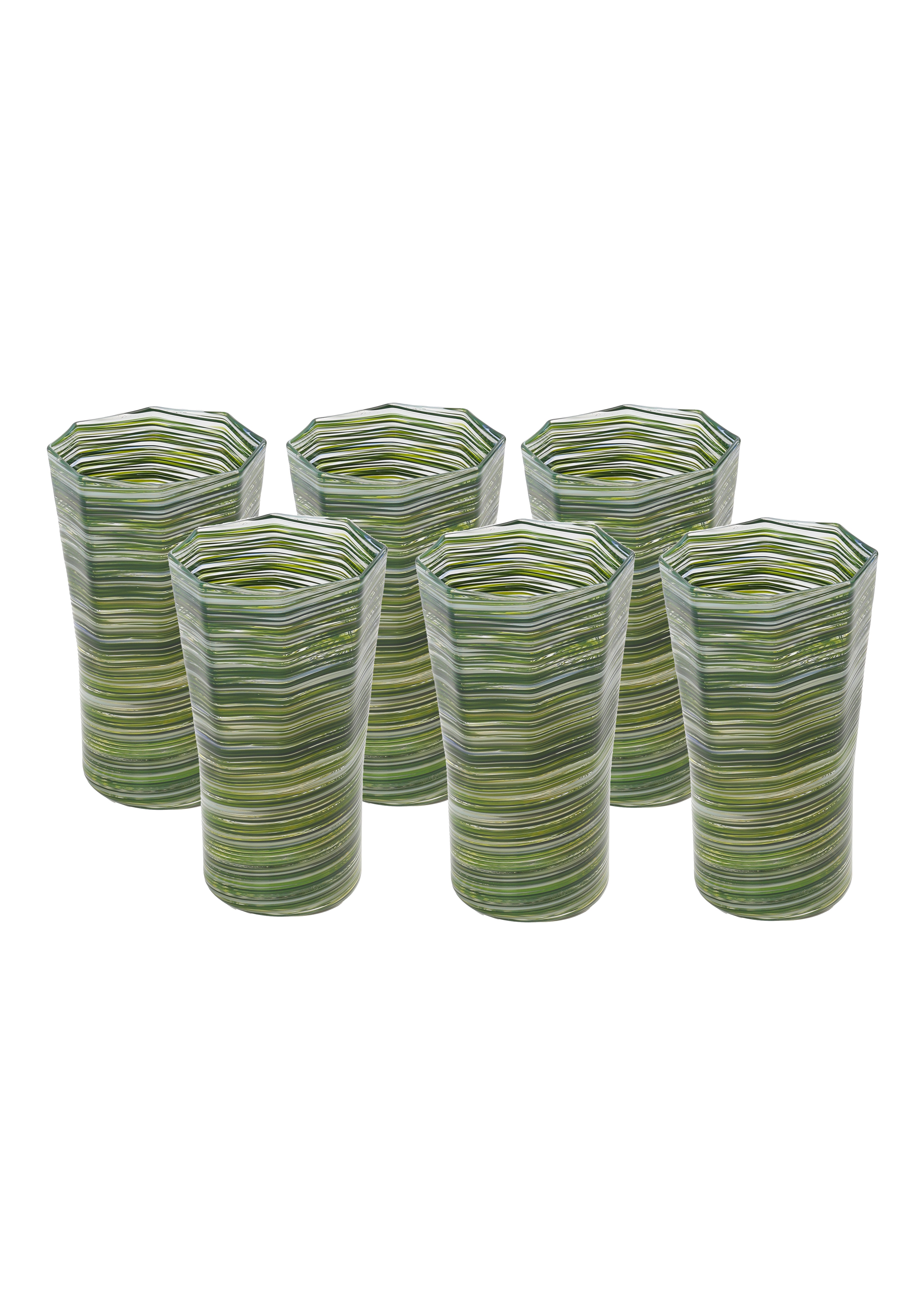 Tall Hand Blown Tumbler in Avocado Mix, Set of 6