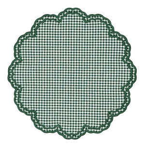 Green gingham luxury embroidered placemat with green silk embroidery