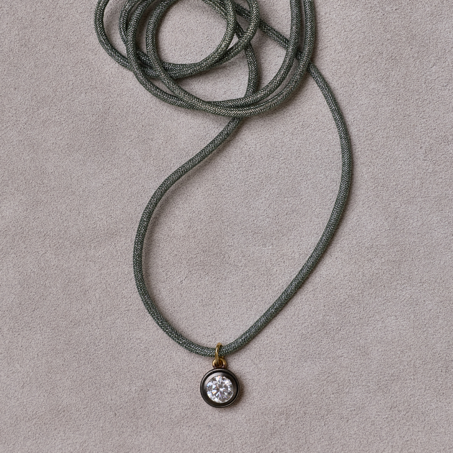 Green Lurex Necklace Cord with Rhodium Bezel Charm