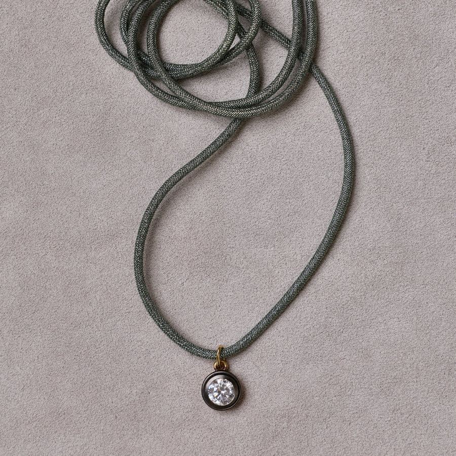 Green Lurex Necklace Cord with Rhodium Bezel Charm