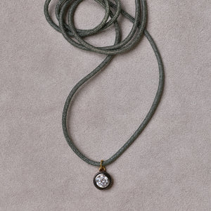 Green Lurex Necklace Cord with Rhodium Bezel Charm