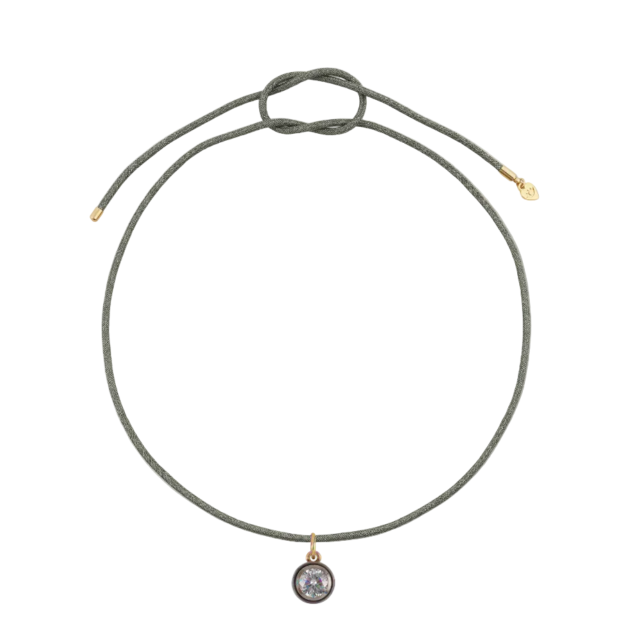 Green Lurex Necklace Cord with Rhodium Bezel Charm