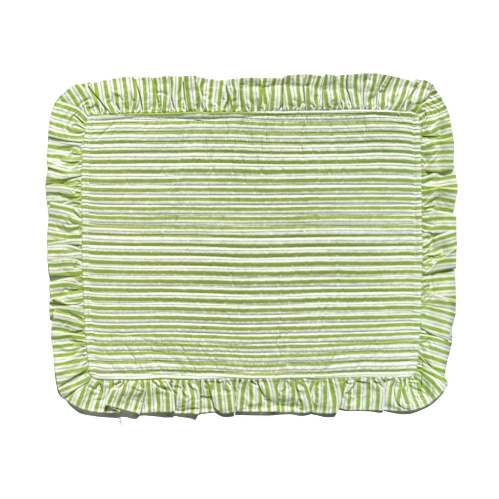 Quilted Ruffle Placemats in Green Stripe, Set of 4