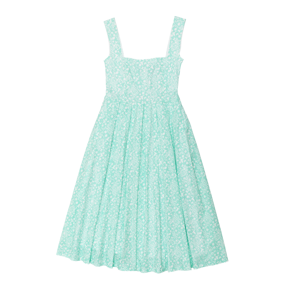 Henry Duvall Ava Dress for women in Manor Garden print, a feminine midi dress with square neckline and full gathered skirt.