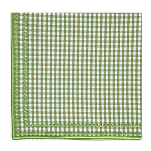 Green and white checkered gingham luxury napkin with green embroidery