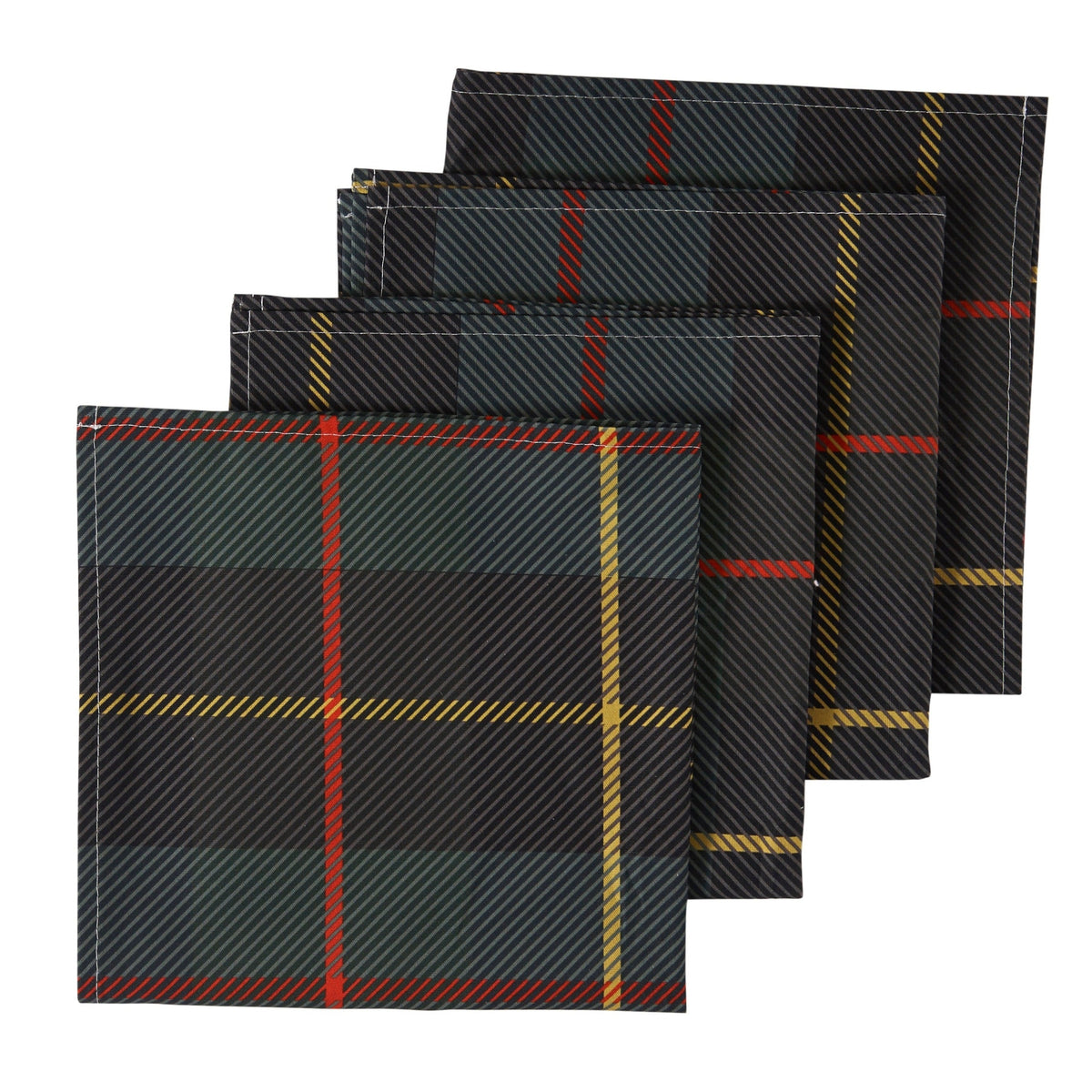 Overlapping view of Green Plaid Napkins, Set of 4 showcasing the plaid pattern with a white background