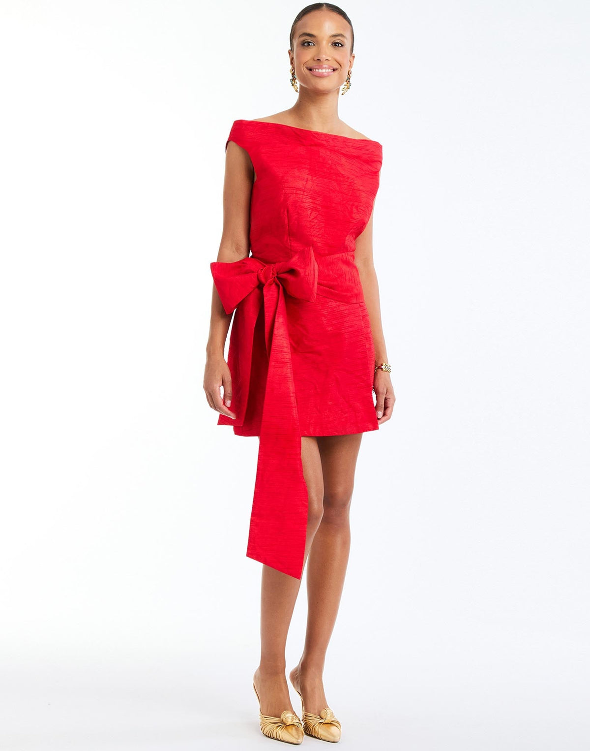 Taza Draped Top in Rose Red full body – cocktail top with convertible draped cowl neckline, fitted bodice, and full lining by Mestiza New York.