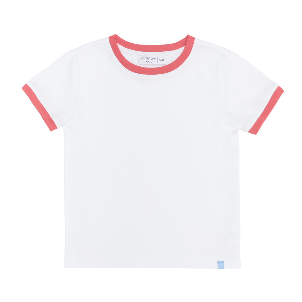 Unisex White Ringer Tee with Poppy Red Trim | Over The Moon