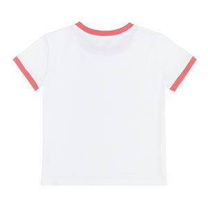 Unisex White Ringer Tee with Poppy Red Trim