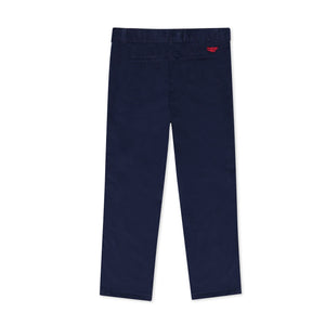 Front view of boys’ Bradford trousers in midnight blue corduroy on a white background