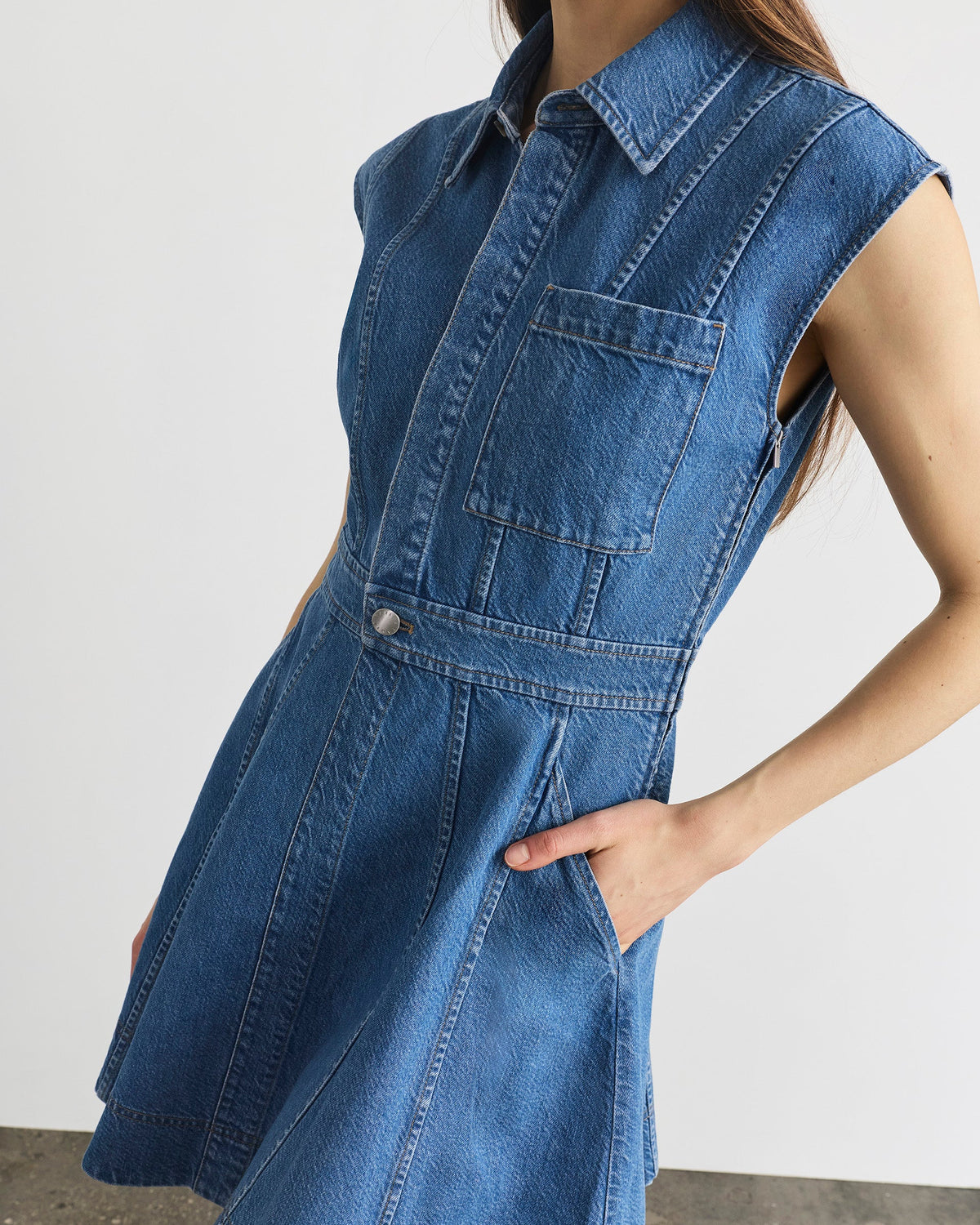 Sleeveless Hailey Dress in Medium Indigo Blue