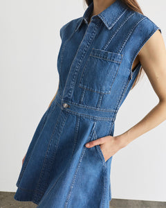 Sleeveless Hailey Dress in Medium Indigo Blue