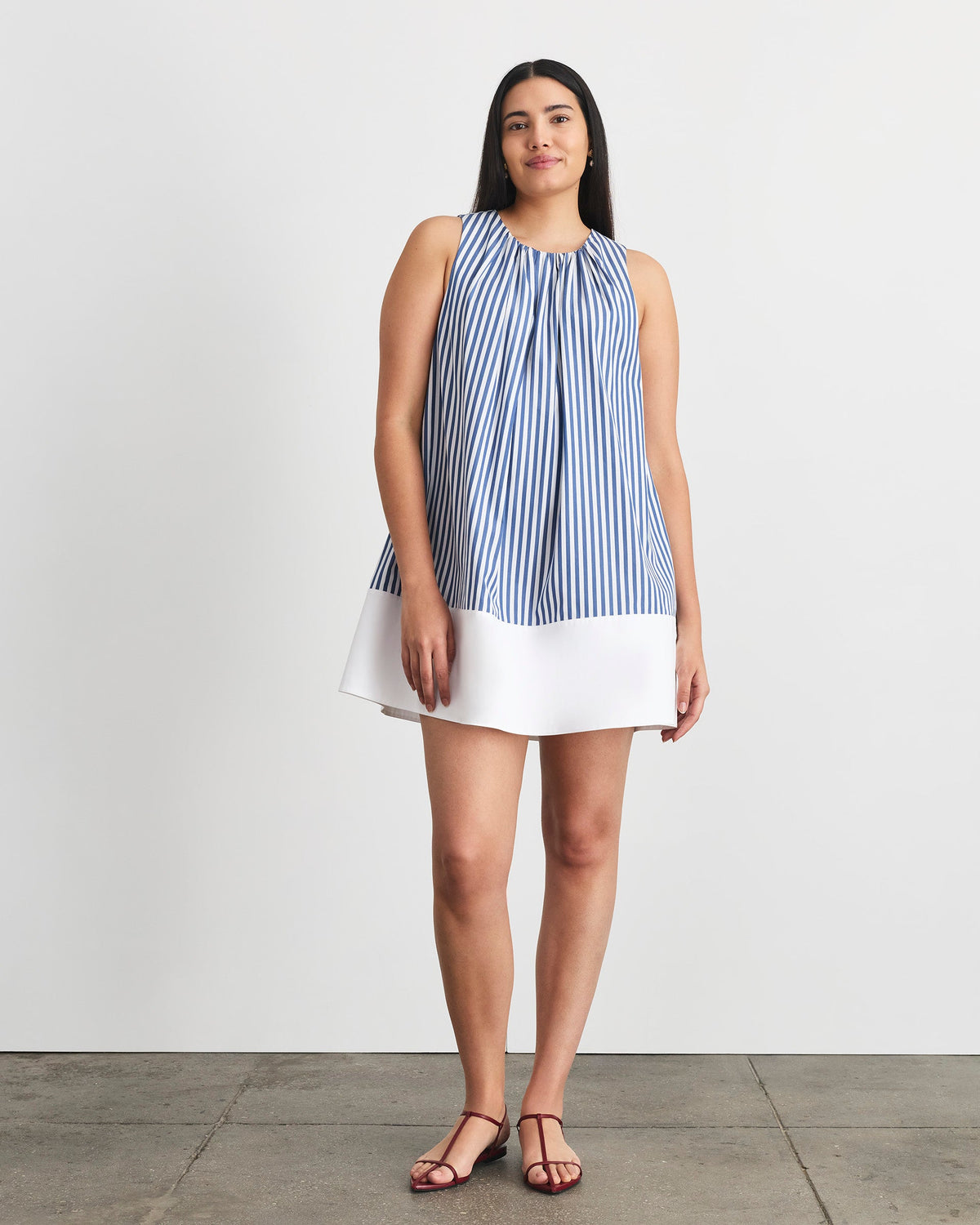 Hallie Dress in Optic White/French Blue Stripe