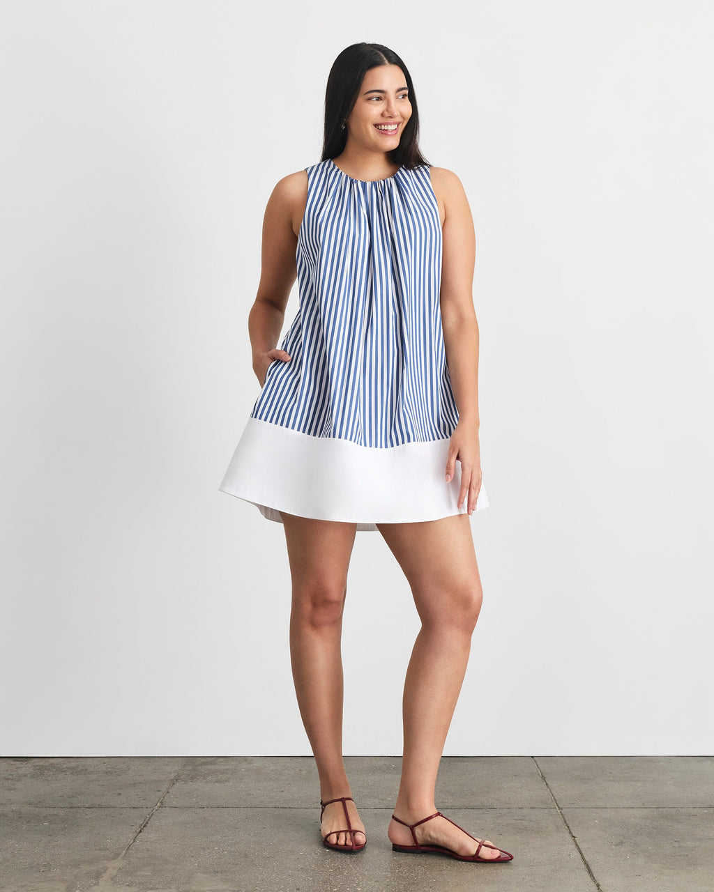 Hallie Dress in Optic White/French Blue Stripe