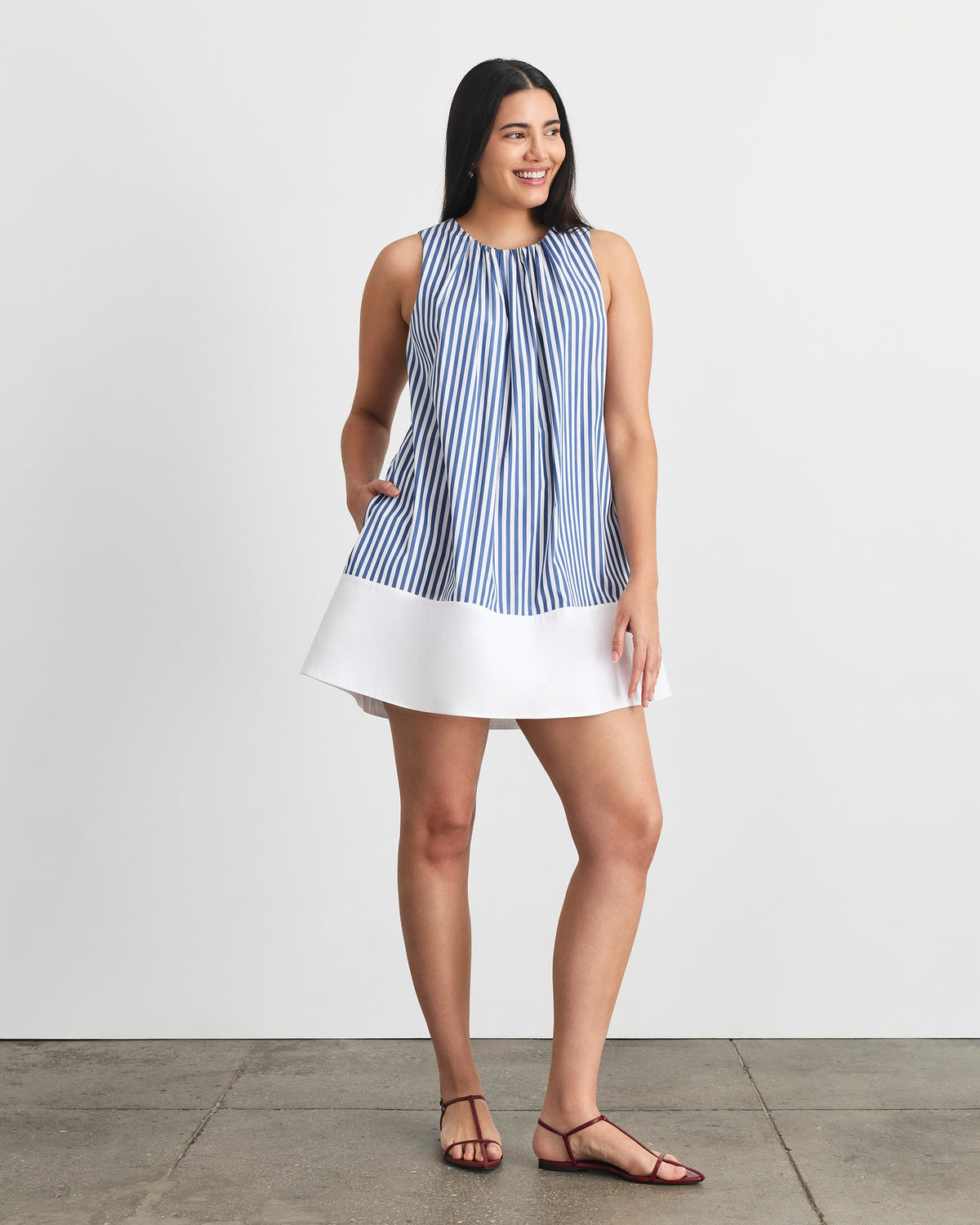 Hallie Dress in Optic White/French Blue Stripe