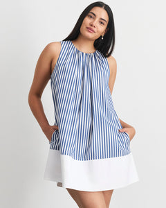 Hallie Dress in Optic White/French Blue Stripe