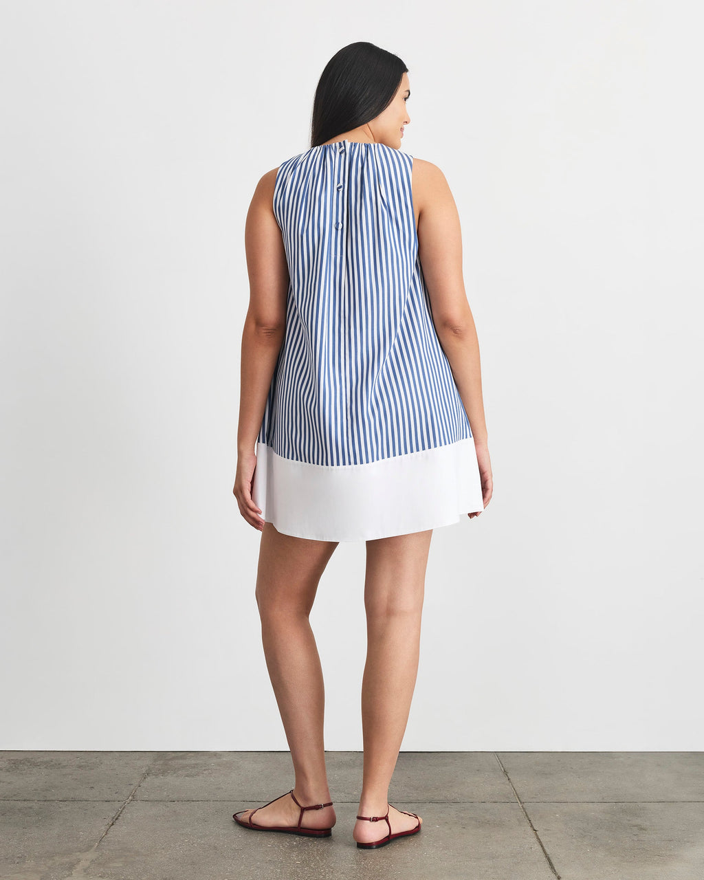 Hallie Dress in Optic White/French Blue Stripe