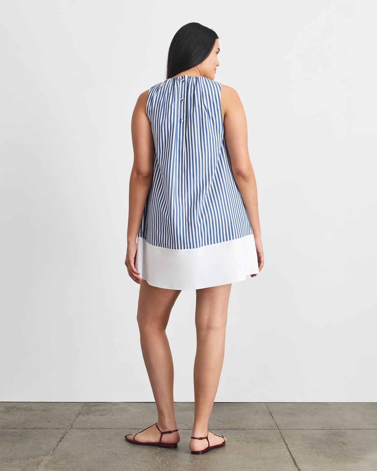 Hallie Dress in Optic White/French Blue Stripe