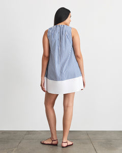Hallie Dress in Optic White/French Blue Stripe