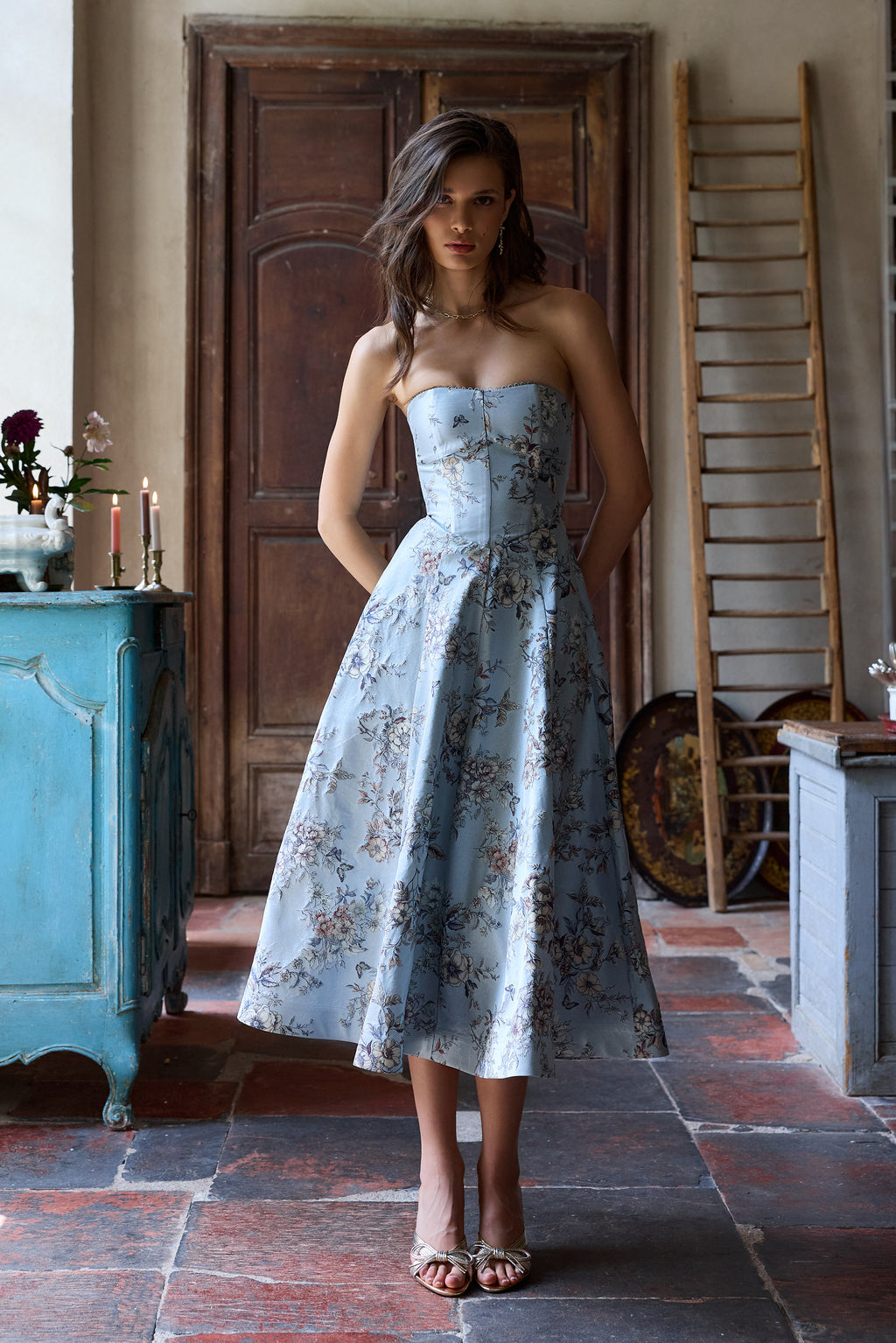 blue brocade dress The Margaret in Light Lilibet 0 / Light Blue Lilibet Brocade Named for her grandmother Sherri Hill Strapless Metallic Brocade