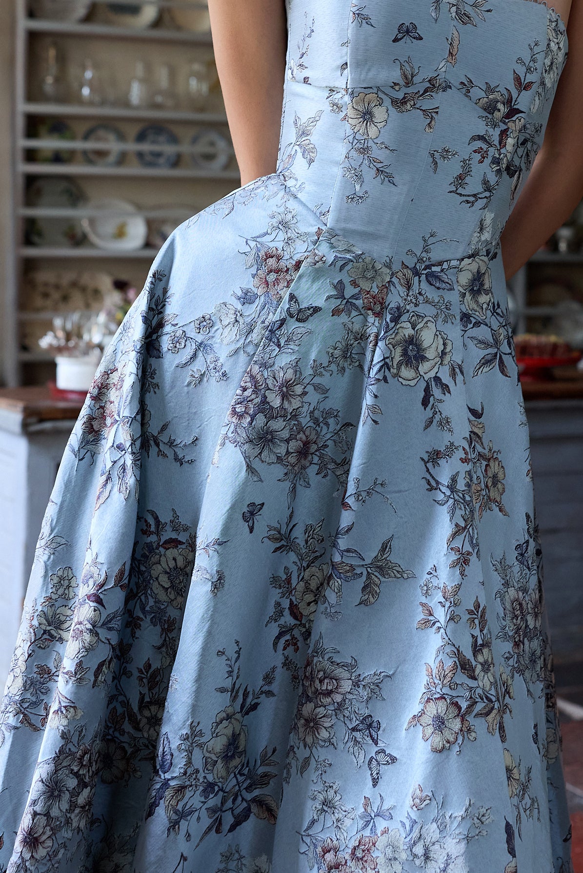 The Hazel Dress in Light Blue Lilibet Brocade