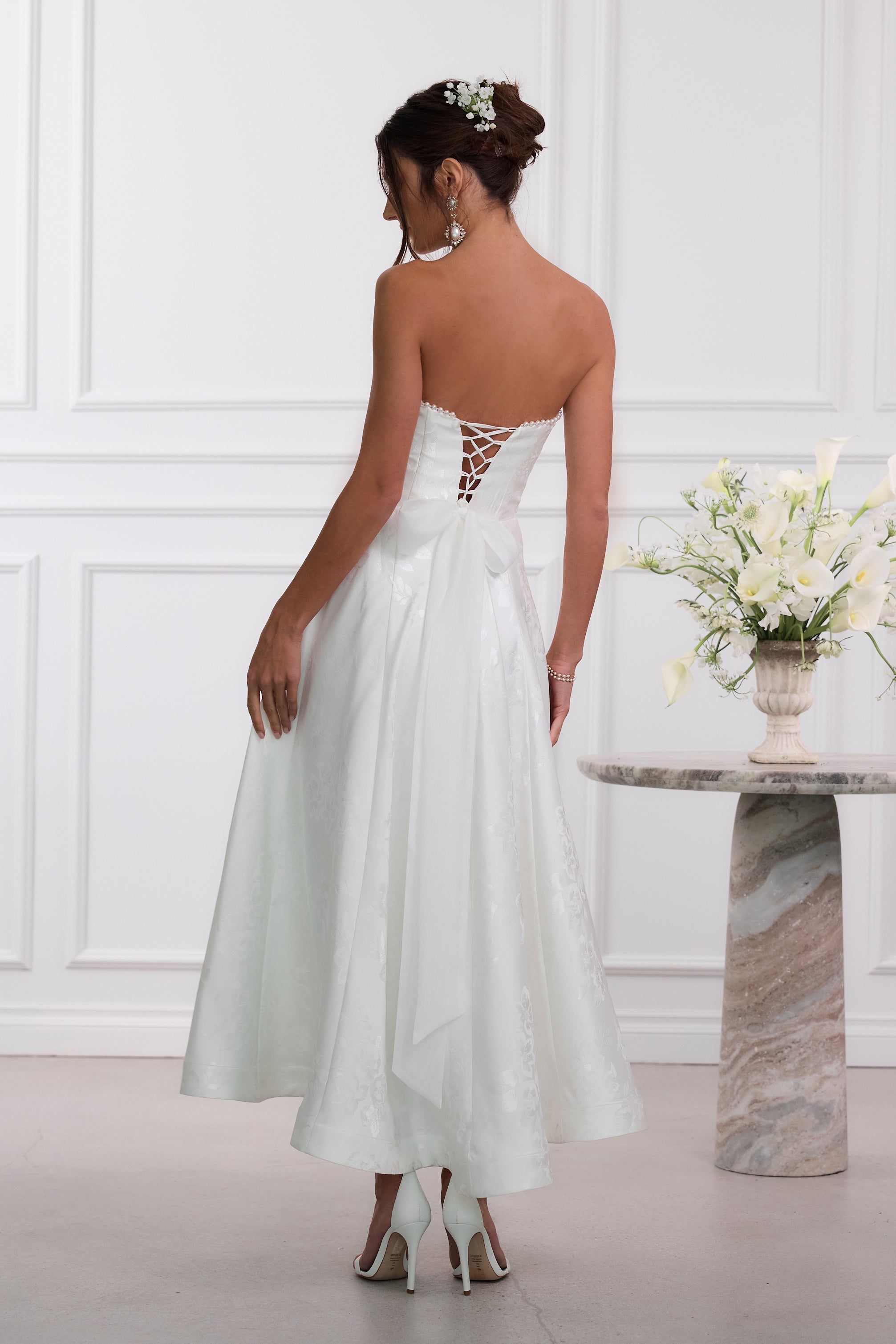 The Hazel Dress in White Baroque Floral | Over The Moon