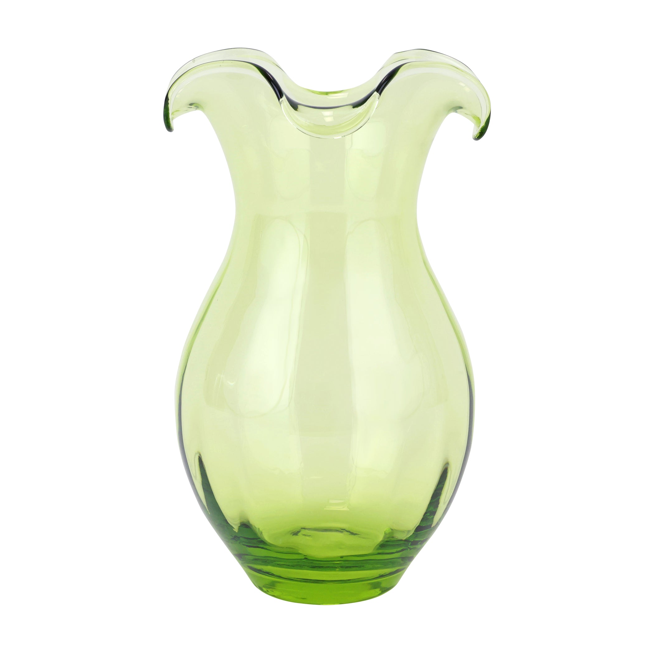 Hibiscus Glass Vertical Fluted Medium Vase in Green