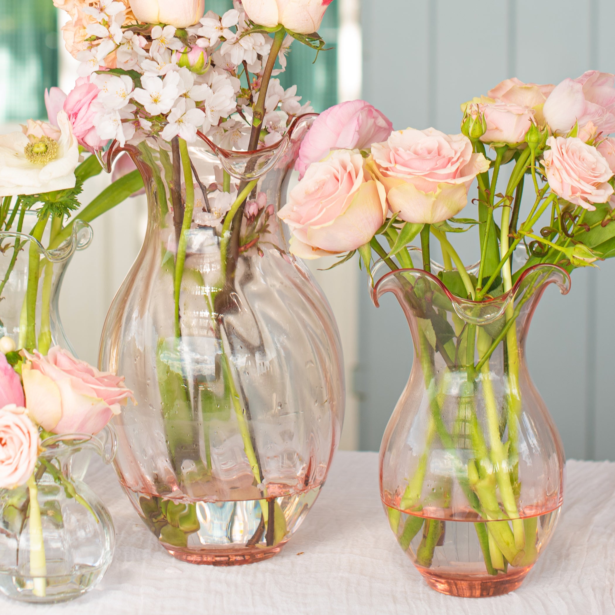 Hibiscus Glass Vertical Fluted Medium Vase in Pink