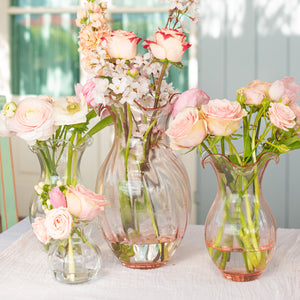 Hibiscus Glass Vertical Fluted Medium Vase in Pink