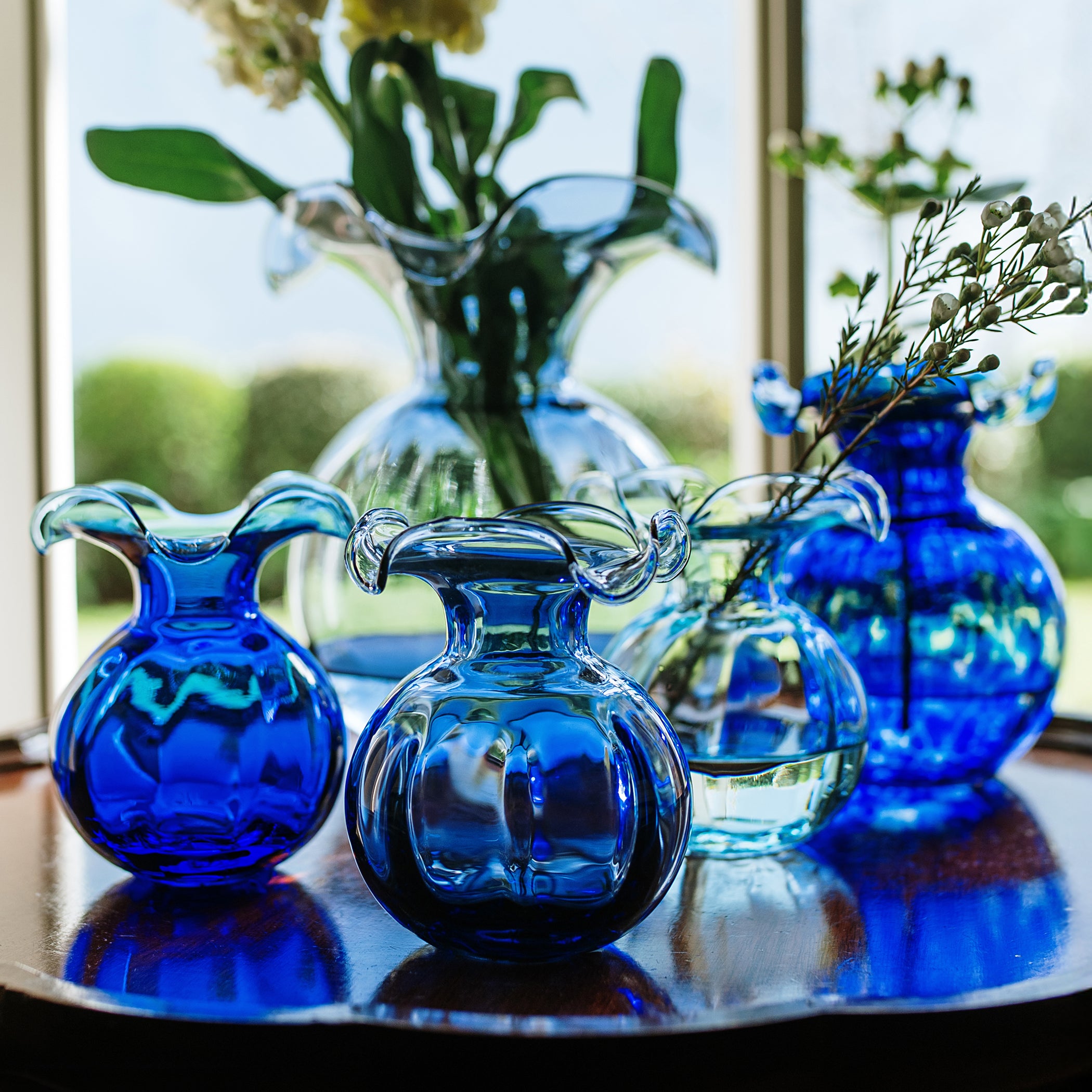 Hibiscus Glass Bud Vase in Indigo