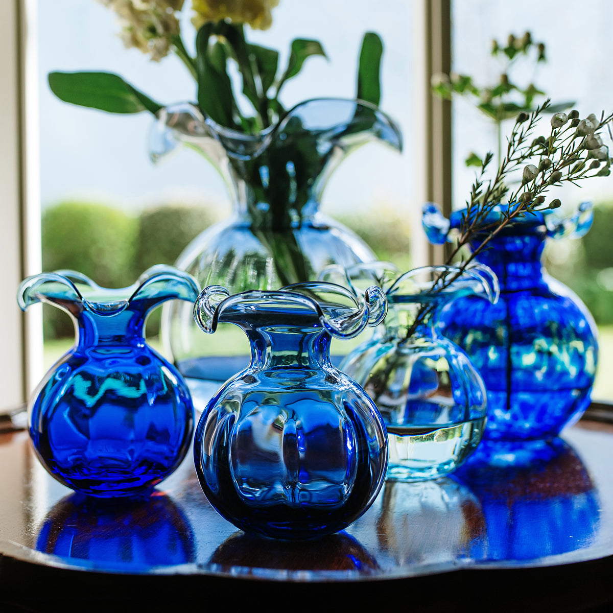 Hibiscus Glass Bud Vase in Indigo