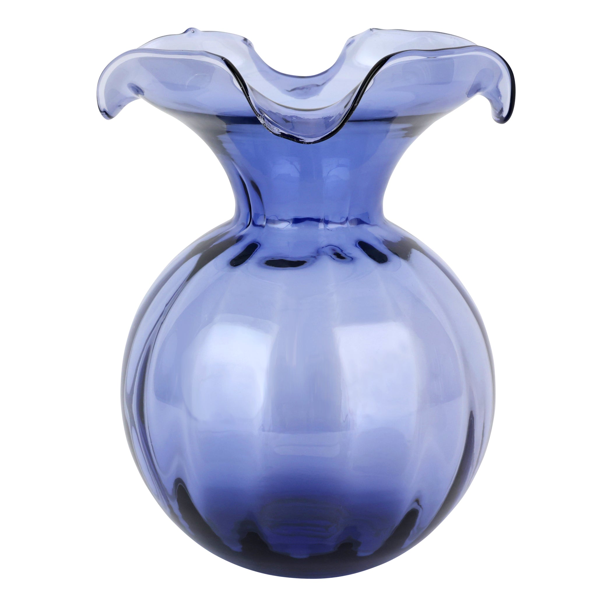 Hibiscus Glass Medium Fluted Vase in Indigo