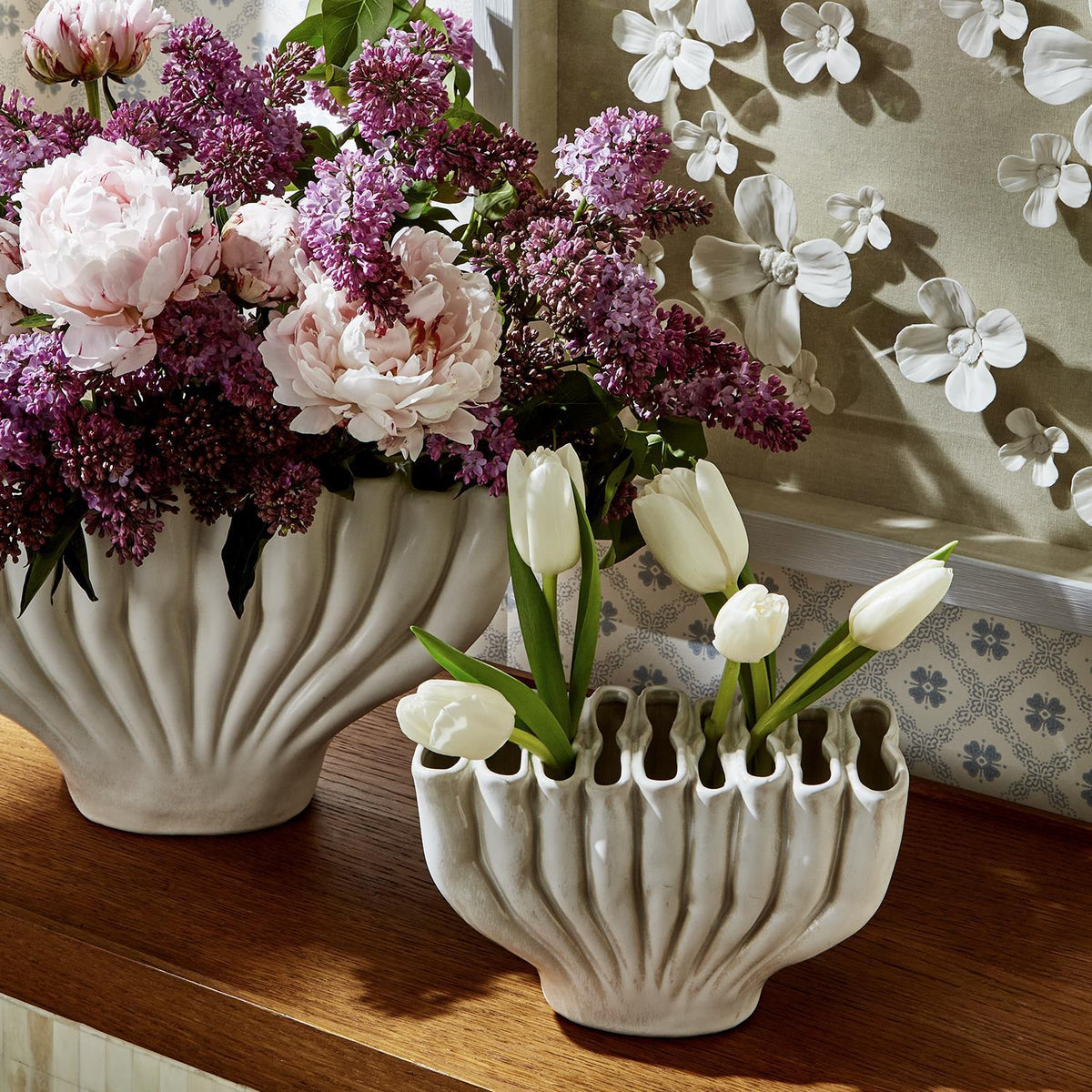 White Ceramic Vase, Set of 2