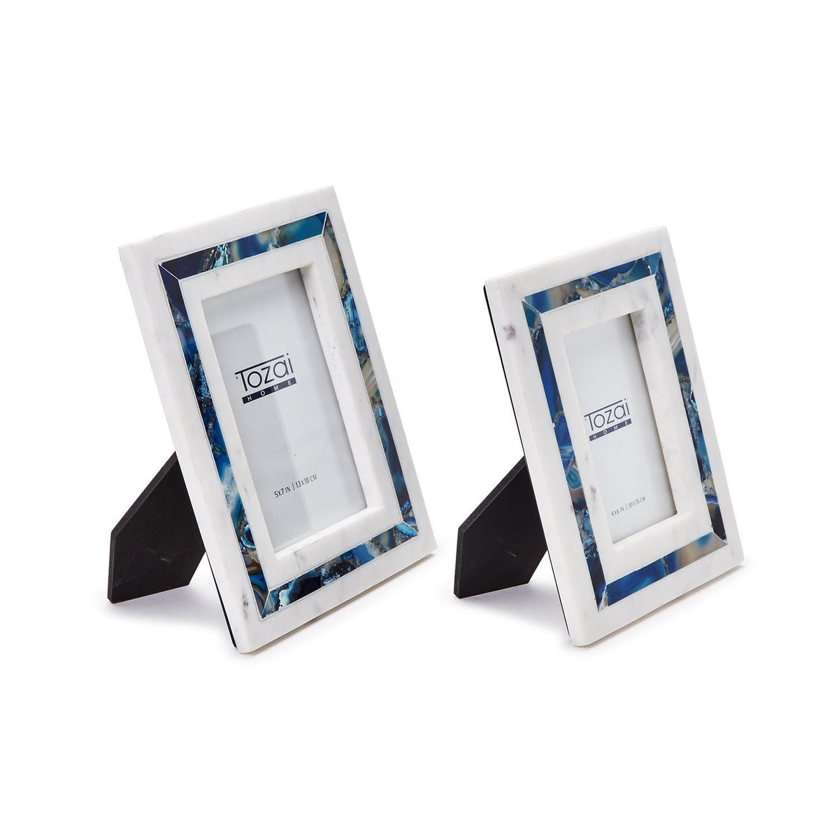 Blue Agate Inlay White Marble Photo Frames