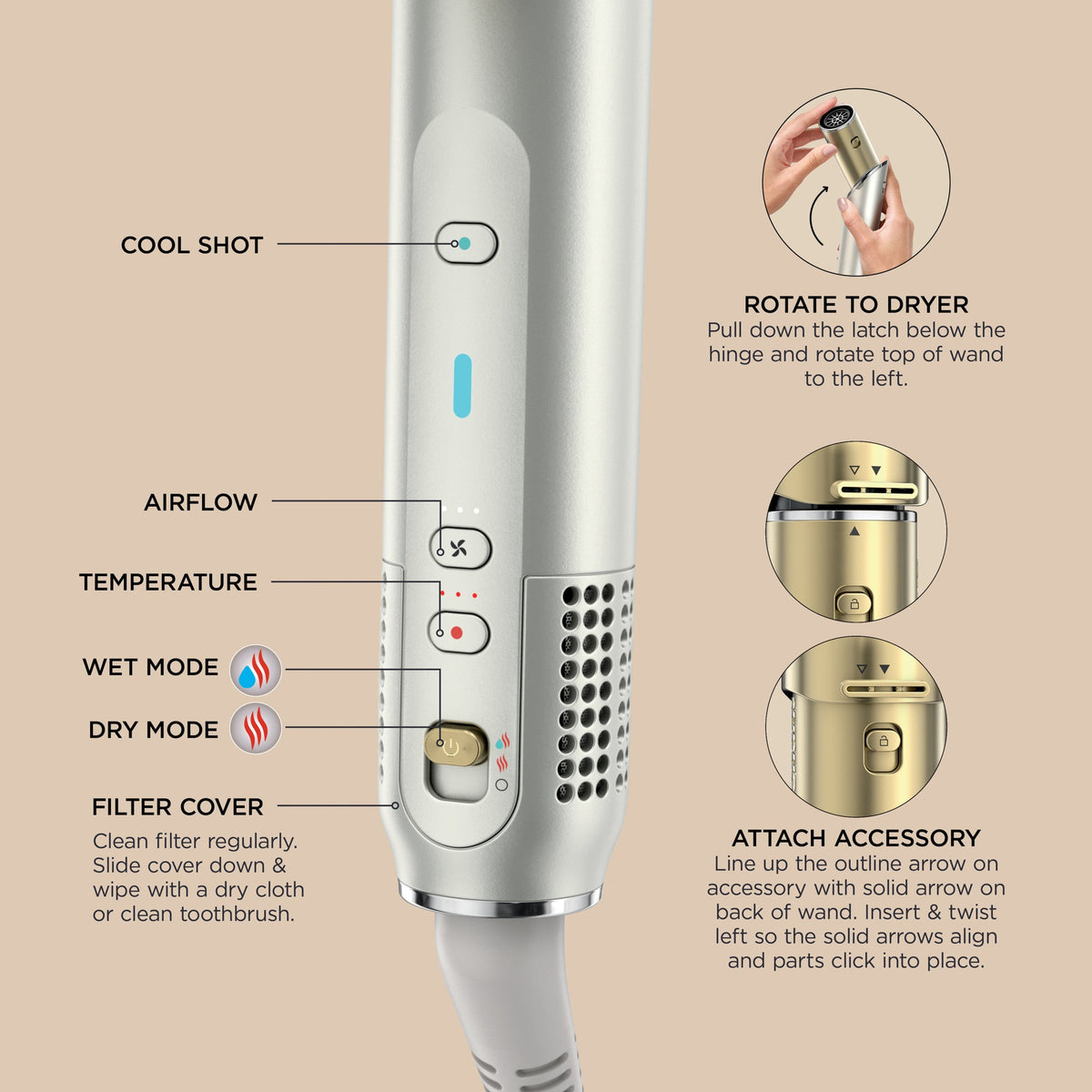 Shark Glam Ceramic Air Styling & Drying System, Gold