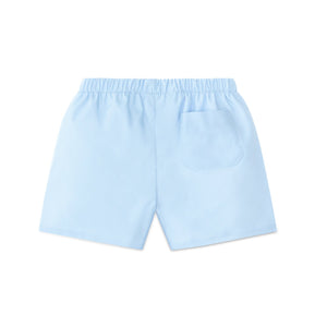 Henry Duvall Liam boys shorts in blue with red white and blue star embroidery, classic preppy patriotic shorts for Memorial Day, 4th of July, and summer wear