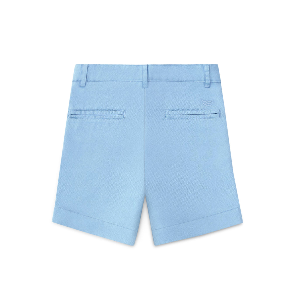 Henry Duvall Wyatt boys shorts in East Beach Blue with Seaside Stripe cuff, classic preppy summer shorts for Memorial Day, 4th of July, and everyday wear